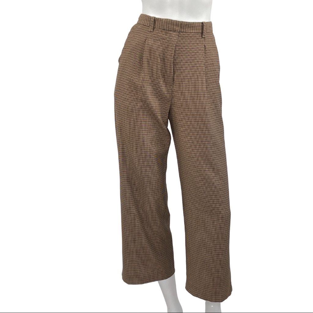 Aritzia Brown Plaid Wide-Leg Trousers